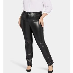 NYDJ Sculpt-Her Faux Leather Marilyn Straight Pants Black Plus Size 18 W Wide I2